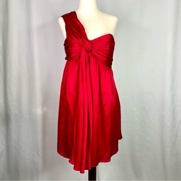 Moschino Cheap and Chic Key to My Heart red silk mini dress one shoulder size 46 - Picture 13 of 13